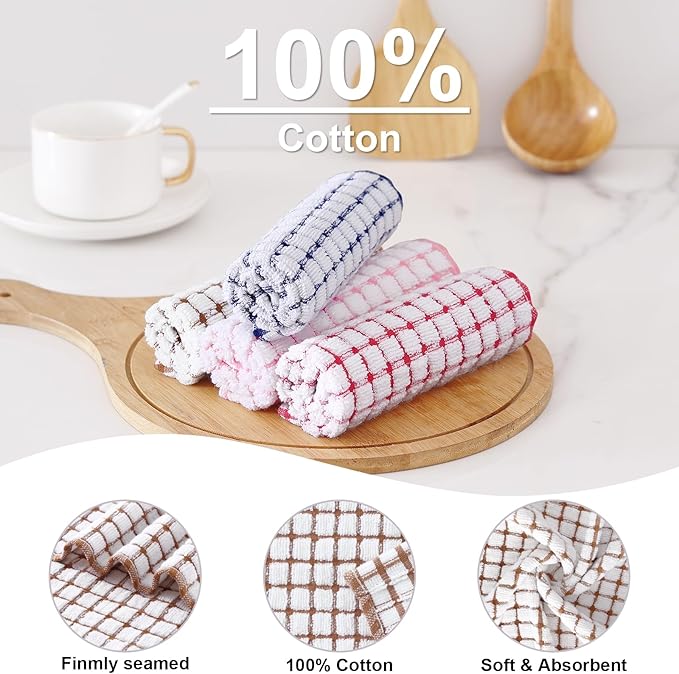 Kitinjoy Cotton 8 Pack Terry Kitchen Dish Cloths, 12 x 12 Inches Super Soft and - Image 2
