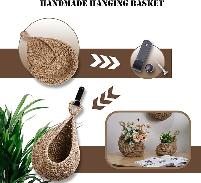 Hanging Fruit Large Basket Set of 3, Boho Wall Hanging Storage Basket - Image 7