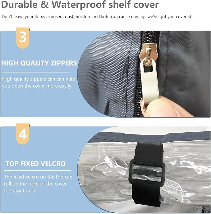 Waterproof Shelf Cover,600D Heavy Duty Dustproof Storage Wire Rack Covers,Outdoor Shelving Covers for Wire Shelves with Zipper 48''x24''x72'',Clear Front. - Image 7