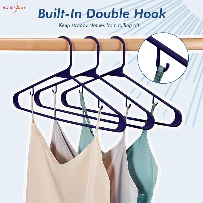 HOUSE DAY Blue Plastic Hangers 60 Pack, Clothes Hangers - Image 4