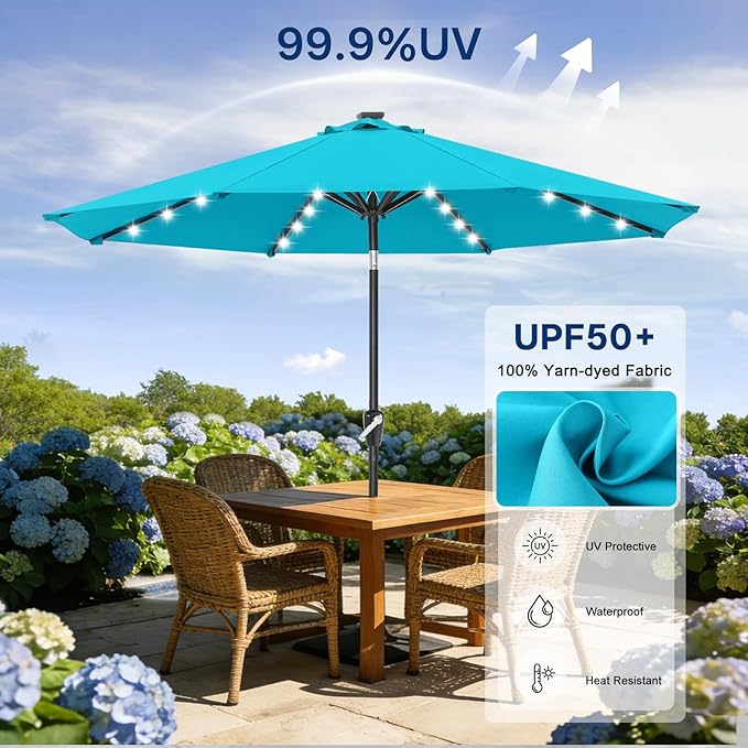 ABCCANOPY Durable Solar Led Patio Umbrellas with 32LED Lights 11FT (Turquoise) - Image 4