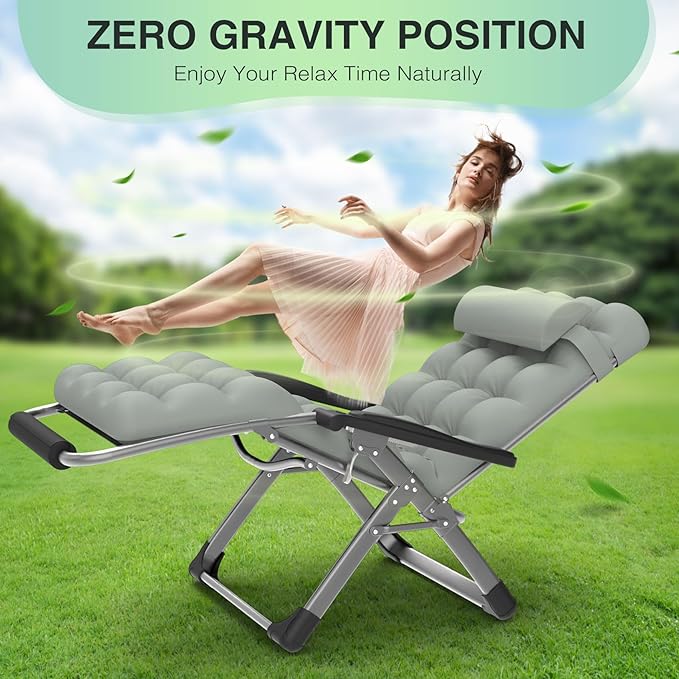 Suteck Oversized Zero Gravity Chair,29In XL Lounge Chair w/Removable Cushion&Headrest, Reclining Camping Chair w/Upgraded Lock and Footrest, Reclining Patio Chairs Recliner for Indoor Outdoor - Image 6