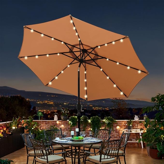 Blissun 9 ft Solar Umbrella, 32 LED Lighted Patio Umbrella, Table Market Umbrella, Outdoor Umbrella for Garden, Deck, Backyard, Pool and Beach (Tan) - Image 6
