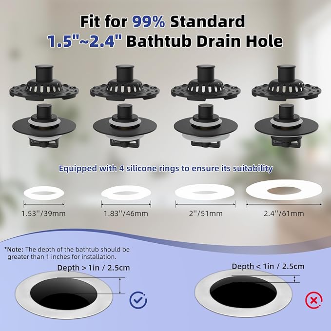 Universal Bathtub Drain Stopper Shower Drain Hair Catcher, Tub Stopper - Image 3
