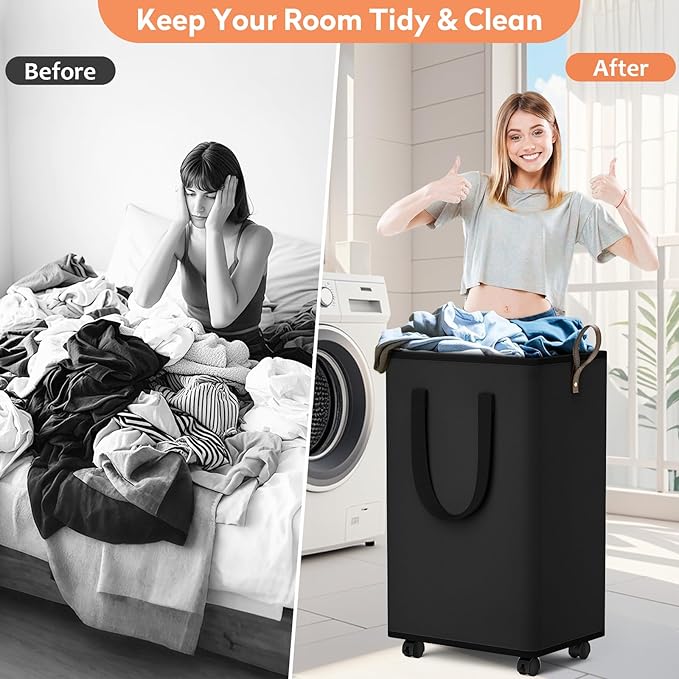 Laundry Basket with Wheels, Collapsible Laundry Baskets, Laundry Hamper with - Image 4