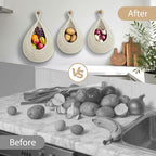 Hanging Fruit Baskets for Kitchen, 3 Pack Boho Cotton Rope Handwoven Vegetable - Image 4