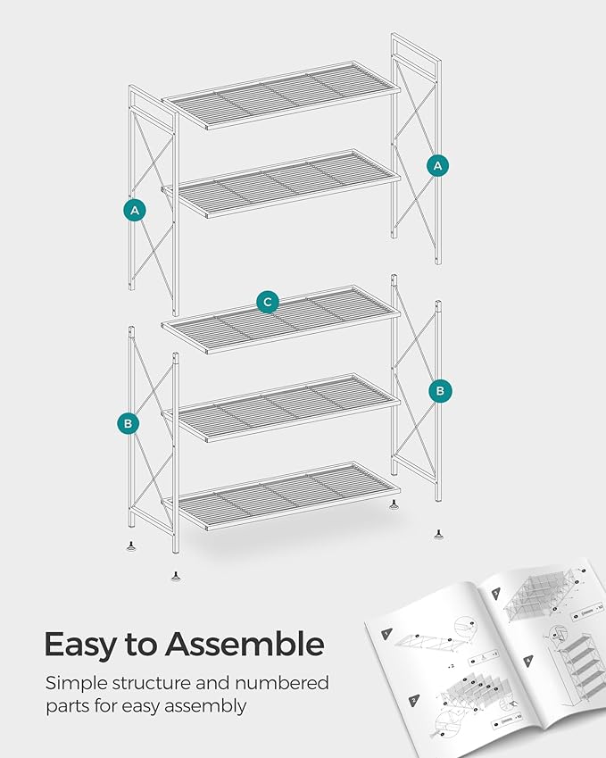 SONGMICS 5-Tier Metal Storage Rack, Shelving Unit with X Side Frames, Dense Mesh, 12.6 x 31.5 x 57.3 Inches, for Entryway, Kitchen, Living Room, Bathroom, Industrial Style, Ink Black UBSC185B01 - Image 9