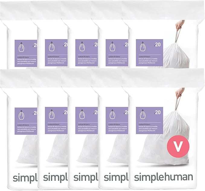 simplehuman Code V 200 Count, Dispenser Pack Custom Fit Liners, Drawstring by Simplehuman