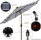 Blissun 9 ft Solar Umbrella 32 LED Lighted Patio Umbrella Table Market Umbrella with Tilt and Crank Outdoor Umbrella for Garden, Deck, Backyard, Pool and Beach (Black and White) - Image 2