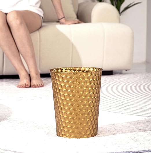 Small Metal Trash Can Wastebasket, Decorative Honeycomb Garbage Can Waste Basket - Image 3