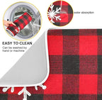 Christmas Red Plaid Snow Snowflake Dish Drying Mat 16x18 inch Red Black Lattice - Image 2