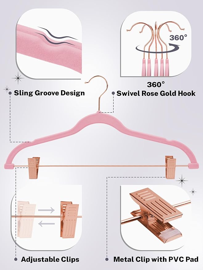HOUSE DAY Velvet Skirt Hangers 24 Pack, Non Slip Pants Hangers - Image 3