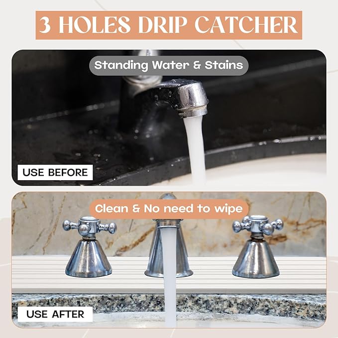 3 Hole White Faucet Mat for Kitchen Sink Bathroom 16.1" x 5" Kitchen Faucet - Image 4