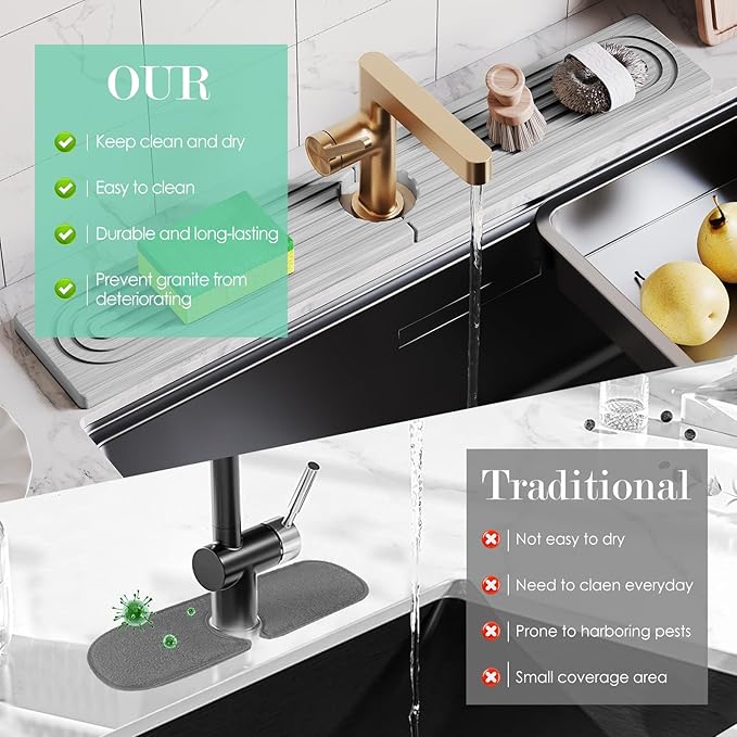 Stone Faucet Mat for Kitchen Sink, Diatomite Drying Stone Tray & Sink Protector - Image 7