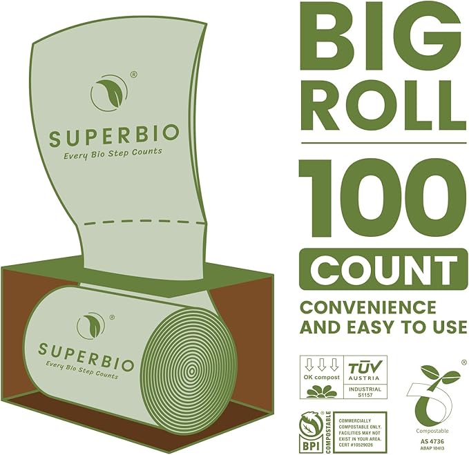 SUPERBIO 13 Gallon Compostable Kitchen Waste Bags, 1 Pack, Flat top Food Scrap - Image 6