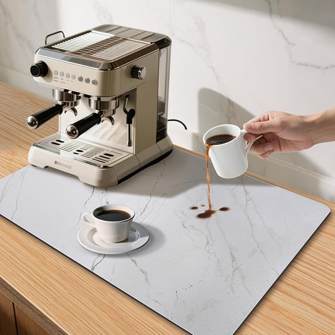 Marble Pattern Dish Drying Mat, Absorbent Coffee Bar Mat - Image 2