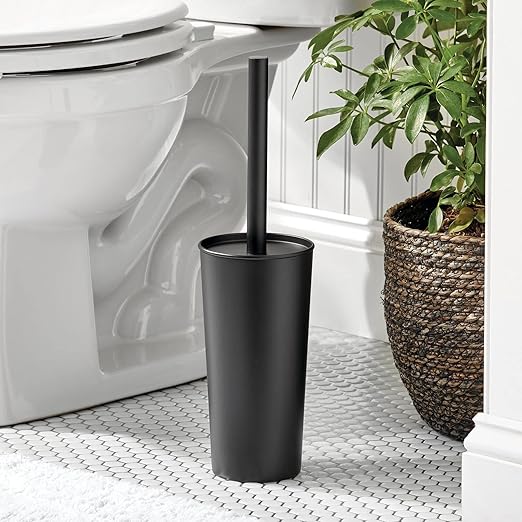 mDesign Metal Freestanding Slim Toilet Bowl Brush and Holder + Rectangle Narrow - Image 3