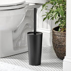 mDesign Metal Freestanding Slim Toilet Bowl Brush and Holder + Rectangle Narrow - Image 3