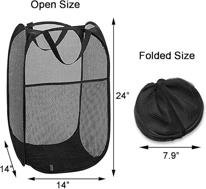 2 Pack Pop Up Laundry Hampers, Collapsible Mesh Laundry Basket, Foldable - Image 2