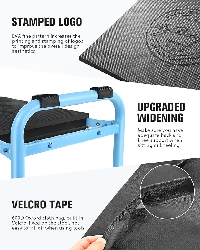 Garden Kneeler and Seat, Upgraded Foldable Heavy Duty Gardening Stool - Widened to 10" Stable Wear-Resistant Prevent Knee and Back Pain, Bench High-End 2 Large Tool Bags Gift for Men Women - Image 6