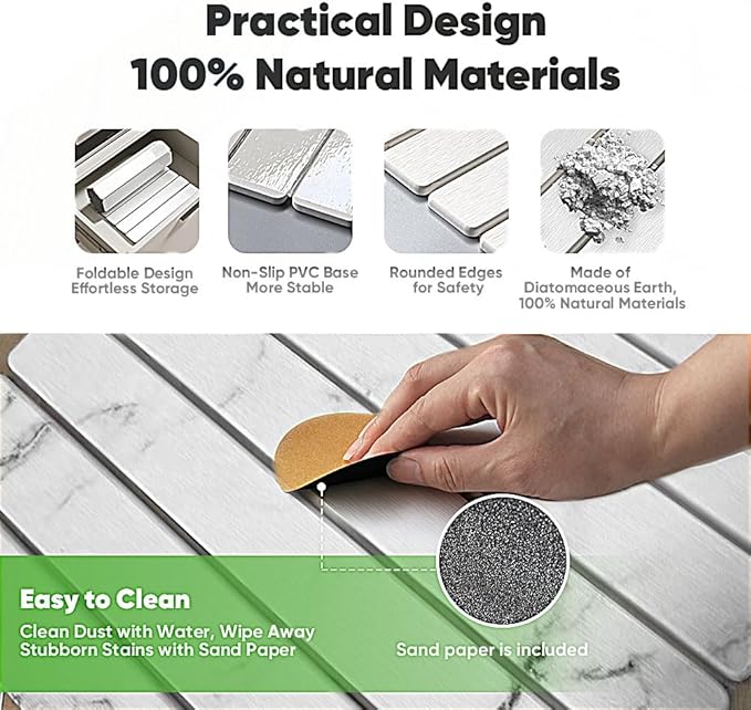 Stone Drying Mat for Kitchen Counter, Quick Diatomaceous Earth Mats for Dishes - Image 3