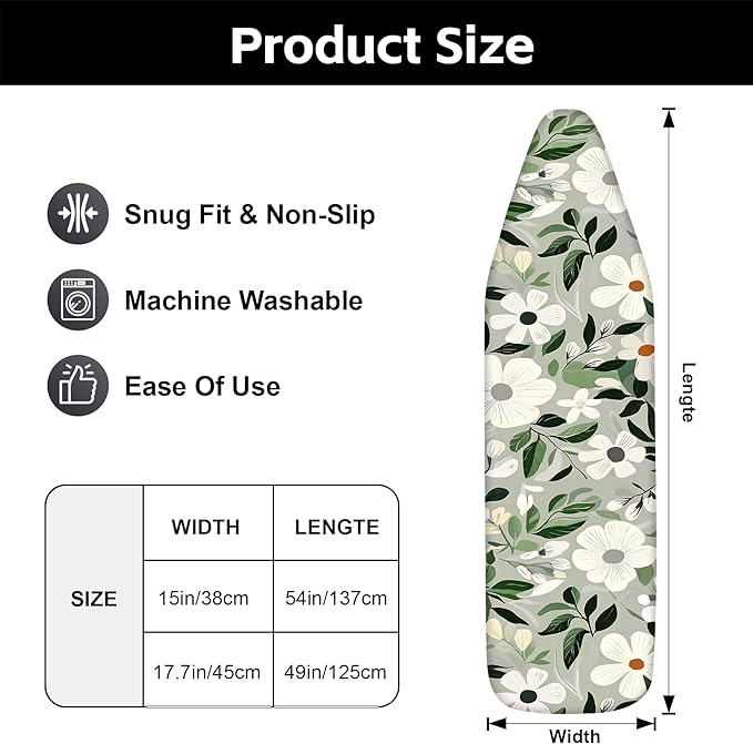 Floral Ironing Board Cover, Standard Size Cotton Iron Board Covers - Image 3