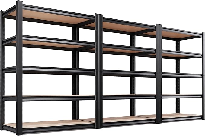 AOAORRG Set of 3 Garage Shelving Heavy Duty Storage Shelves, Metal Adjustable Shelving Unit, Utility Garage Organizer Shelf for Basement, Pantry, Kitchen, Warehouse, 45.6" Wx17.7 Dx71.2 H, Black by Unknown