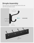 SONGMICS Wall-Mounted Coat Rack, Hook Rack, 4 Dual Metal Hooks, - Image 7
