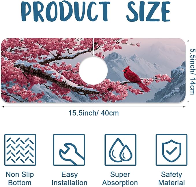 Christmas Welcome Winter Sink Faucet Absorbing Mat Cardinal Bird Super - Image 2