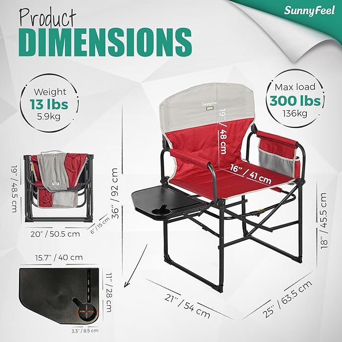 SUNNYFEEL Camping Directors Chair, Heavy Duty,Oversized Portable Folding Chair with Side Table, Pocket for Beach, Fishing,Trip,Picnic,Lawn,Concert Outdoor Foldable Camp Chairs - Image 2