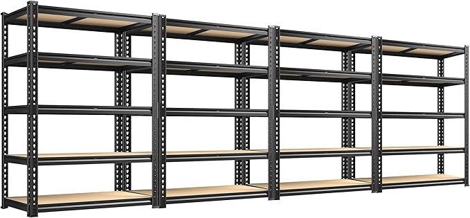 REIBII 2400LBS Storage Shelves 5 Tier Garage Shelving Heavy Duty Adjustable Garage Shelves, Utility Rack Shelf, Shelving Units for Storage Warehouse Pantry Closet, 35.5" W x 11.9" D x 72" H, 4 Pack by REIBII