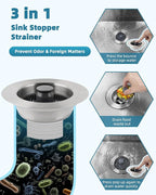 Universal Kitchen Sink Drain Strainer, 3 in 1 Stainless Steel Pop Up Kitchen - Image 3