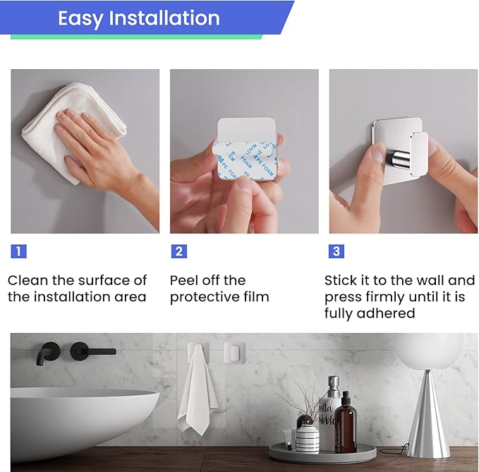 Silver Hooks for Hanging Heavy Duty, Adhesive Hooks for Shower, Waterproof & - Image 5