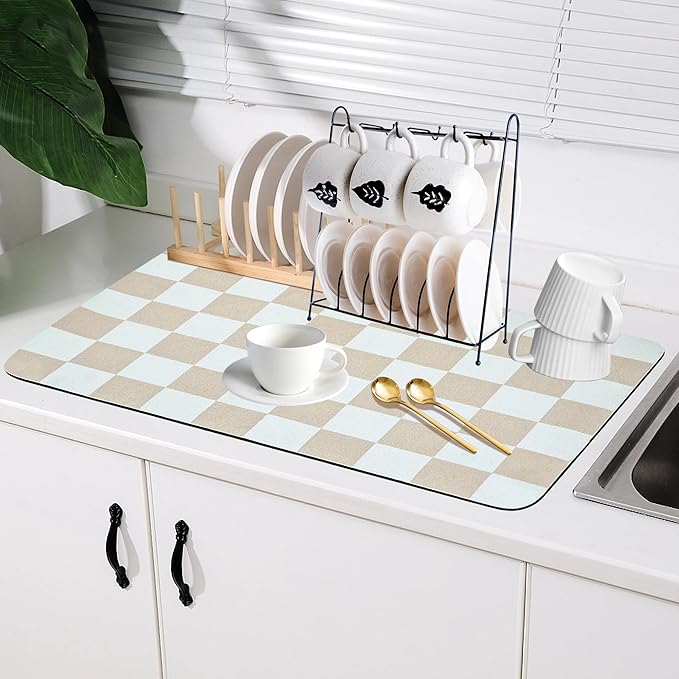 Coffee Mat Checkered Dish Drying Pad by Unknown