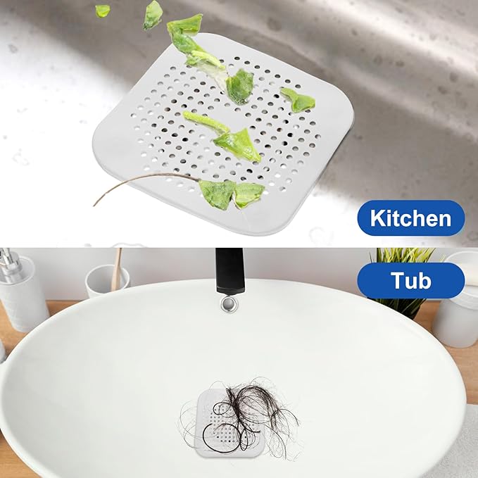 4Pcs Square Drain Cover for Shower, TPR Drain Hair Catcher Shower Drain Cover - Image 4