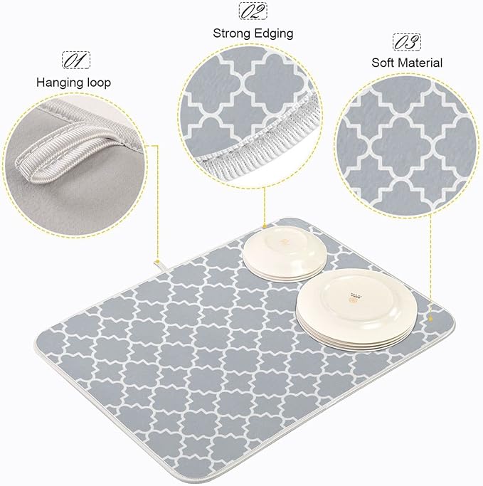 Super Absorbent Dish Drying Mat, Microfiber Fast-Drying Dish Mat, Kitchen Dish - Image 4