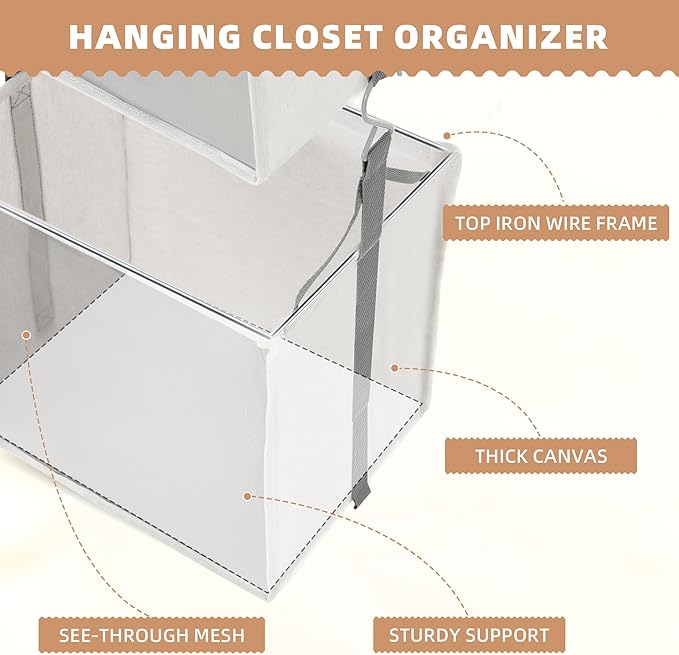 STORAGE MANIAC 2-Shelf Hanging Closet Organizer, Cloth Hanging Closet Shelf - Image 4