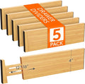Lifewit 4" High 5 Pack Bamboo Drawer Dividers 31-40cm/12-16 Adjustable Wooden by Lifewit