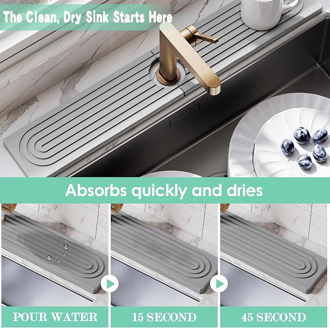 Stone Faucet Mat for Kitchen Sink, Diatomite Drying Stone Tray & Sink Protector - Image 4