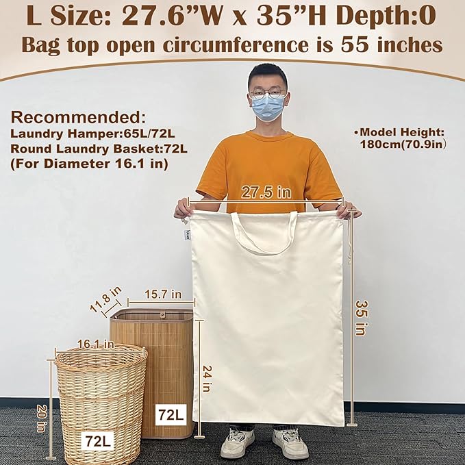 Canvas Laundry Bag with Handles & Drawstring Closure 27.5”Wx35"H, Thick Laundry - Image 2