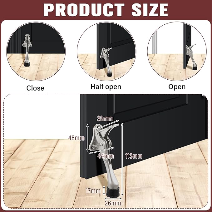 Chumia 12 Pieces Heavy Duty Door Stoppers 5.35 Inches Kickdown Adjustable Kick - Image 2