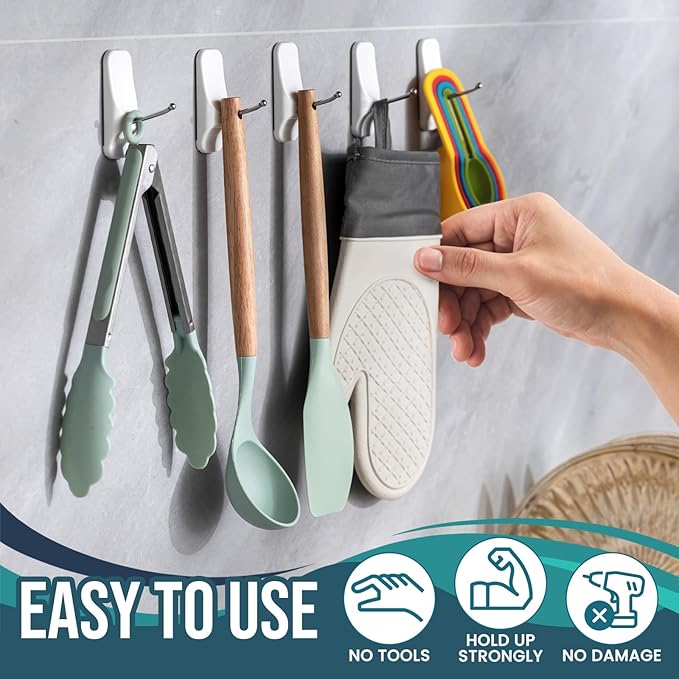 TAILI Hooks for Hanging, 6 Wire Sticky Hooks and 8 Adhesive Strips, No Damage - Image 6