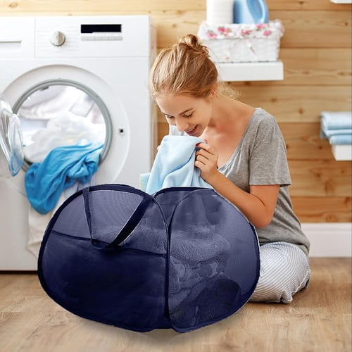2 Pack Collapsible Foldable Laundry Baskets, 90L Large Durable Mesh Pop Up - Image 2