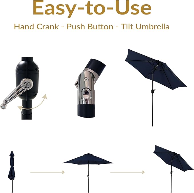 Sunnydaze Outdoor Patio Umbrella - Polyester Table Market Umbrella with Push-Button Tilt and Crank - 6 Sturdy Ribs - Blue - 7.5ft - Image 3