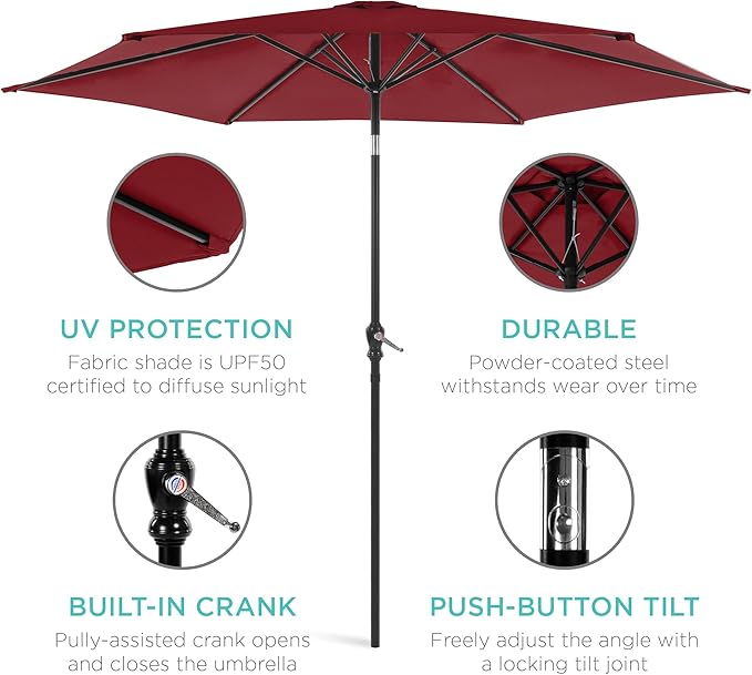 Best Choice Products 10ft Outdoor Table Compatible Steel Polyester Market Patio Umbrella w/Crank and Easy Push Button Tilt - Image 5