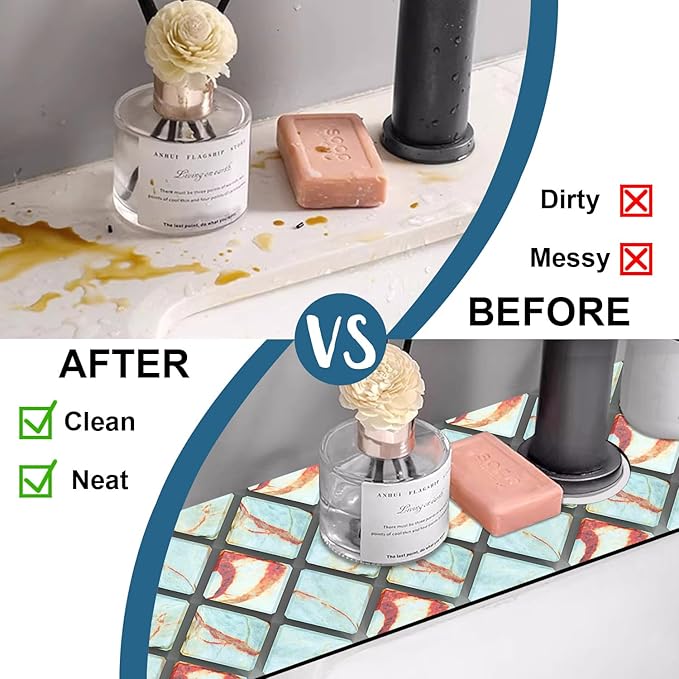 Rendering Marble Kitchen Sink Splash Guard Faucet Mat Blue Wall Tiles Super - Image 6