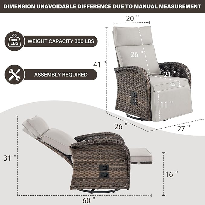 Belord Dual-Adjust Outdoor Swivel Recliner Chair – Reclining Patio Chair with Adjustable Backrest and Footrest, All-Weather Wicker Chaise Lounge Chair Outdoor for Pool Deck Brown (Upgraded 2.0) - Image 2