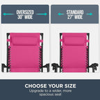 Best Choice Products 30” Wide Folding Zero Gravity Outdoor Recliner Patio Lounge Chair w/Adjustable Canopy Shade, Headrest, Side Accessory Tray - Hot Pink/Black - Image 4