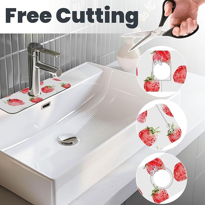 Faucet Draining Mat For Kitchen Sink, Watercolor Strawberries Diatom Mud - Image 3