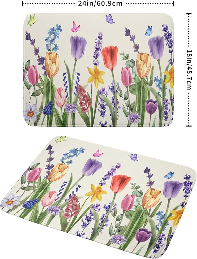Spring Floral Dish Drying Mat for Kitchen Counter 18x24 Inch Spring Flowers - Image 2